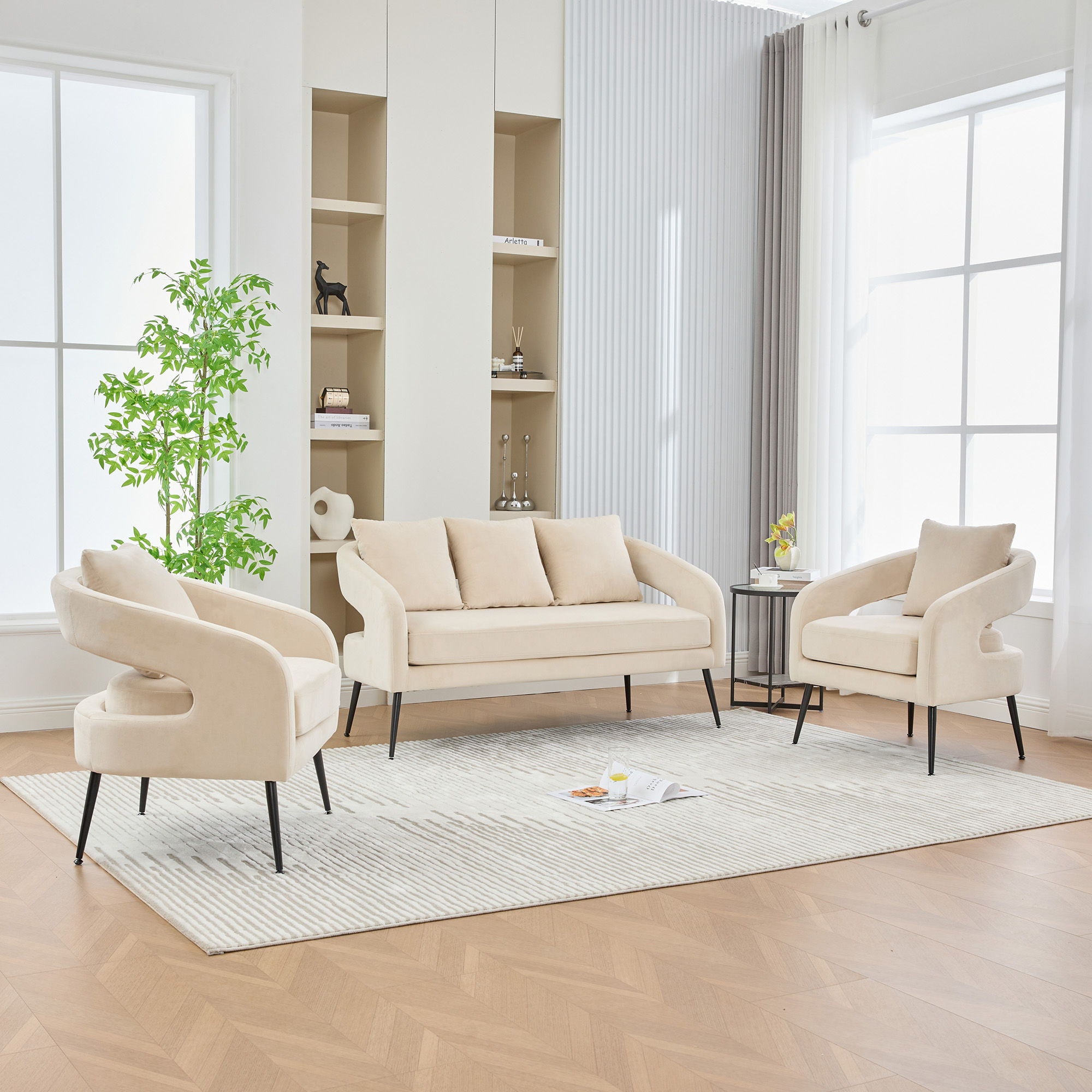 3 Piece Living Room Set, Loveseat &amp; 2 Accent Chairs