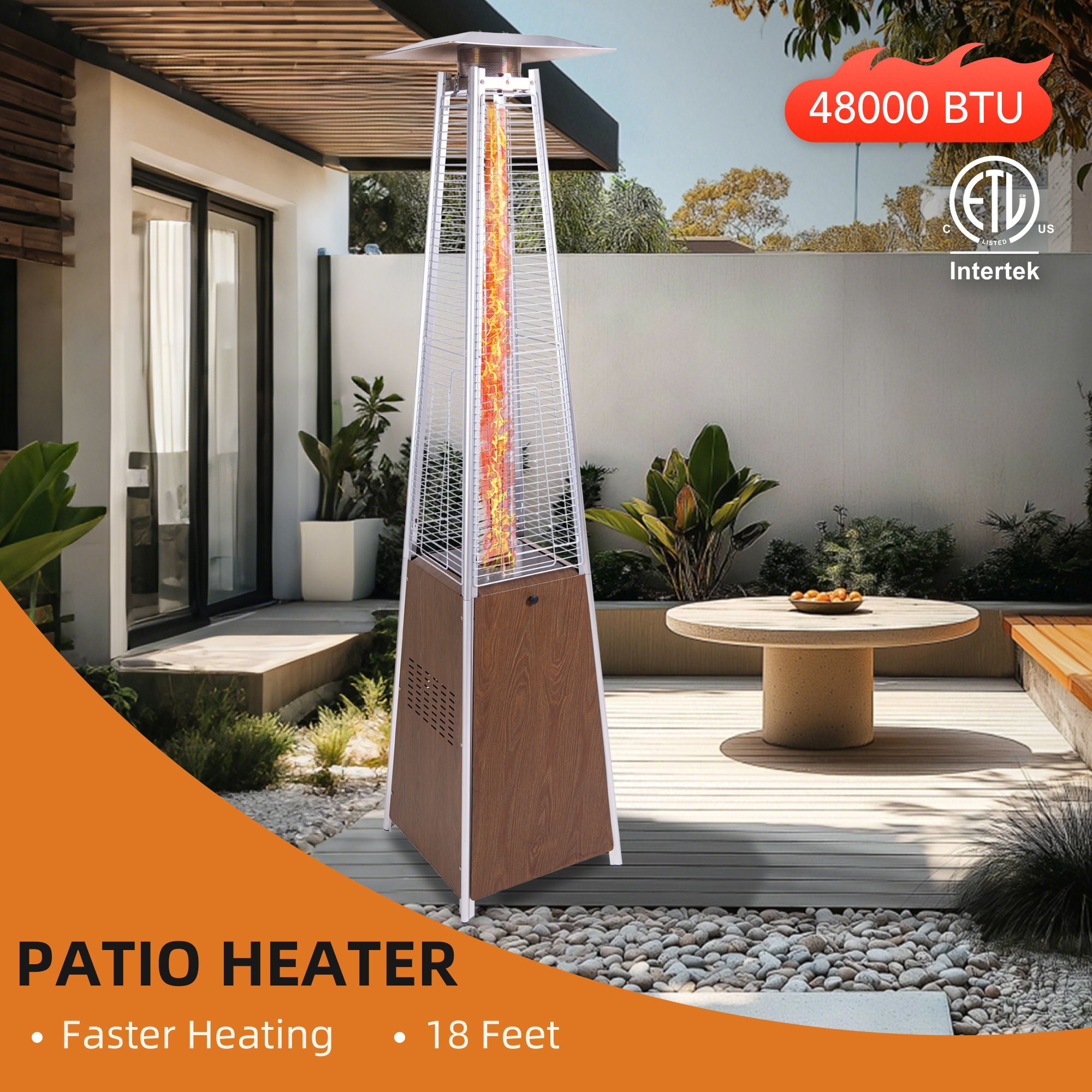 Patio Heater With Detachable Wheels, Protective Cover