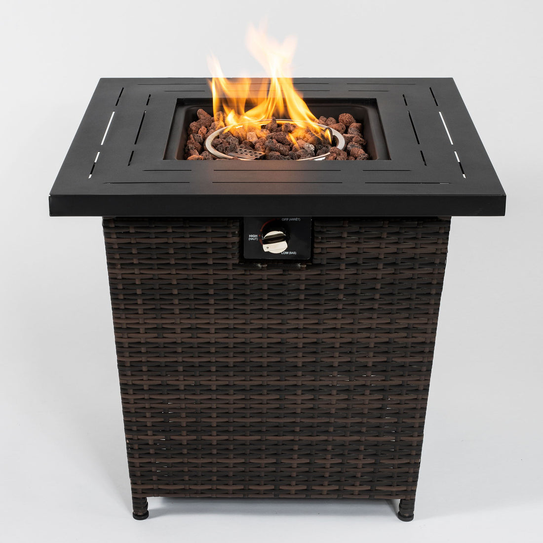 28&quot; Wicker Square Fire Pit Table - Black Brown
