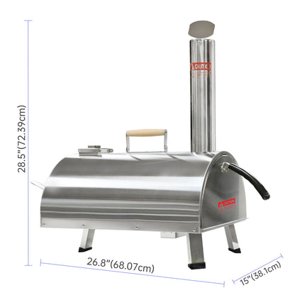 Pizza Oven Outdoor 12&quot; Automatic Rotatable Pizza Ovens Portable Stainless Steel Wood Fired Pizza Oven Pizza Maker With Built-In Thermometer Pizza Cutter Carry Bag
