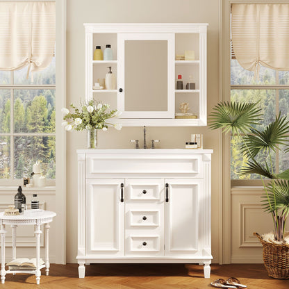 Bathroom Vanity With Top Sink, Mirror Cabinet, 2 Soft Closing Doors &amp; 2 Drawers