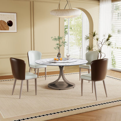 Modern Round Dining Table With 360° Rotating Lazy Susan Scratch &amp; Chairs