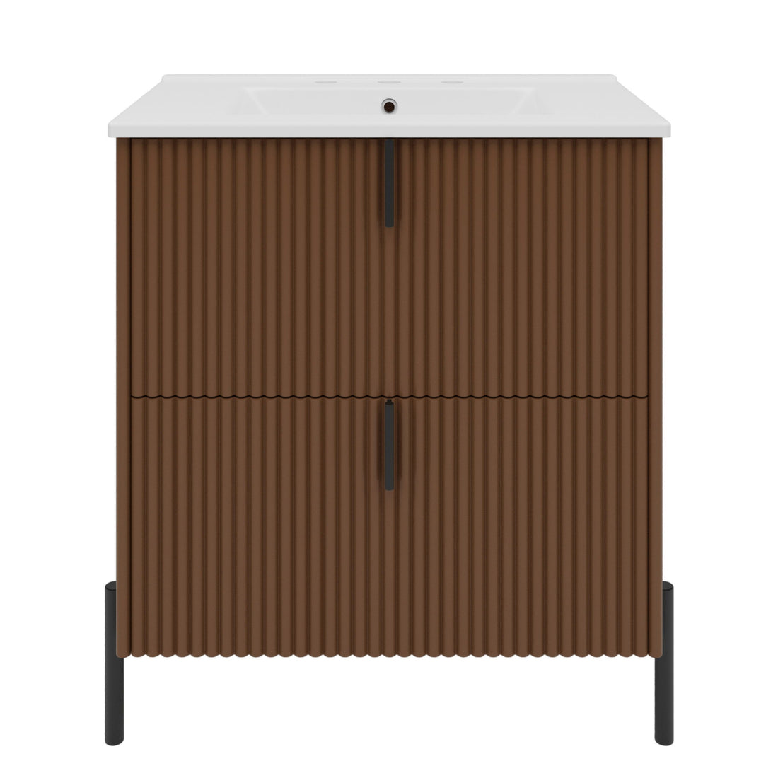 Fluted Bathroom Vanity With Ceramic Sink, Freestanding Design