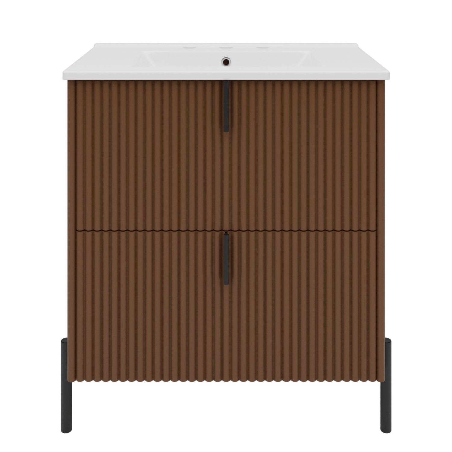 Fluted Bathroom Vanity With Ceramic Sink, Freestanding Design