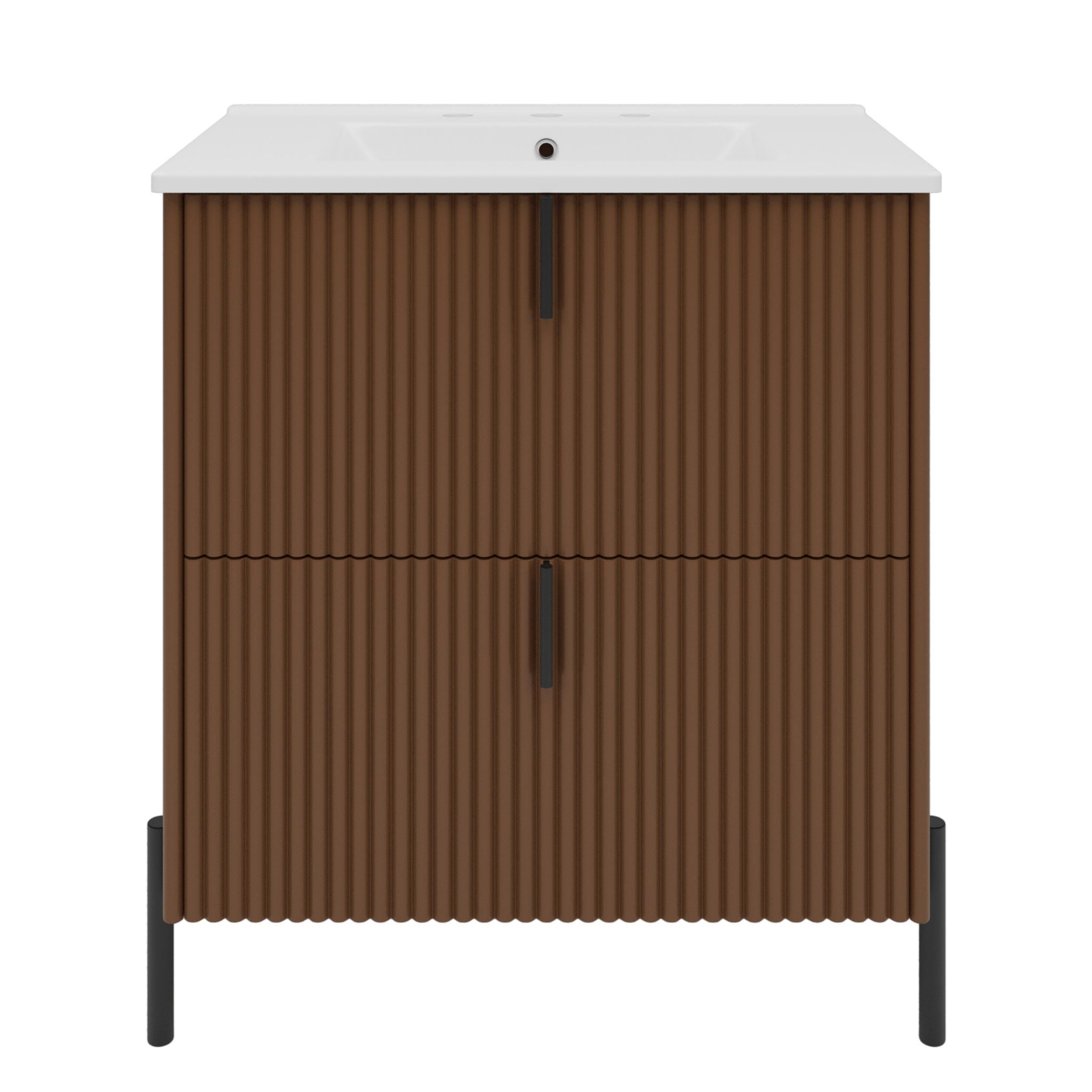 Fluted Bathroom Vanity With Ceramic Sink, Freestanding Design