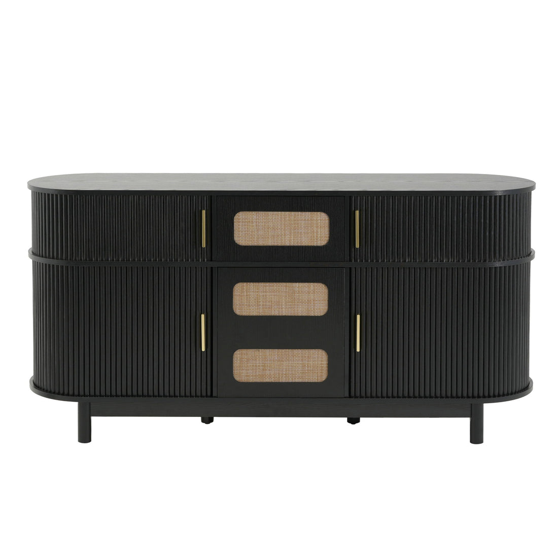 Fluted Sideboard Buffet Cabinet With Sliding Doors And Adjustable Shelves