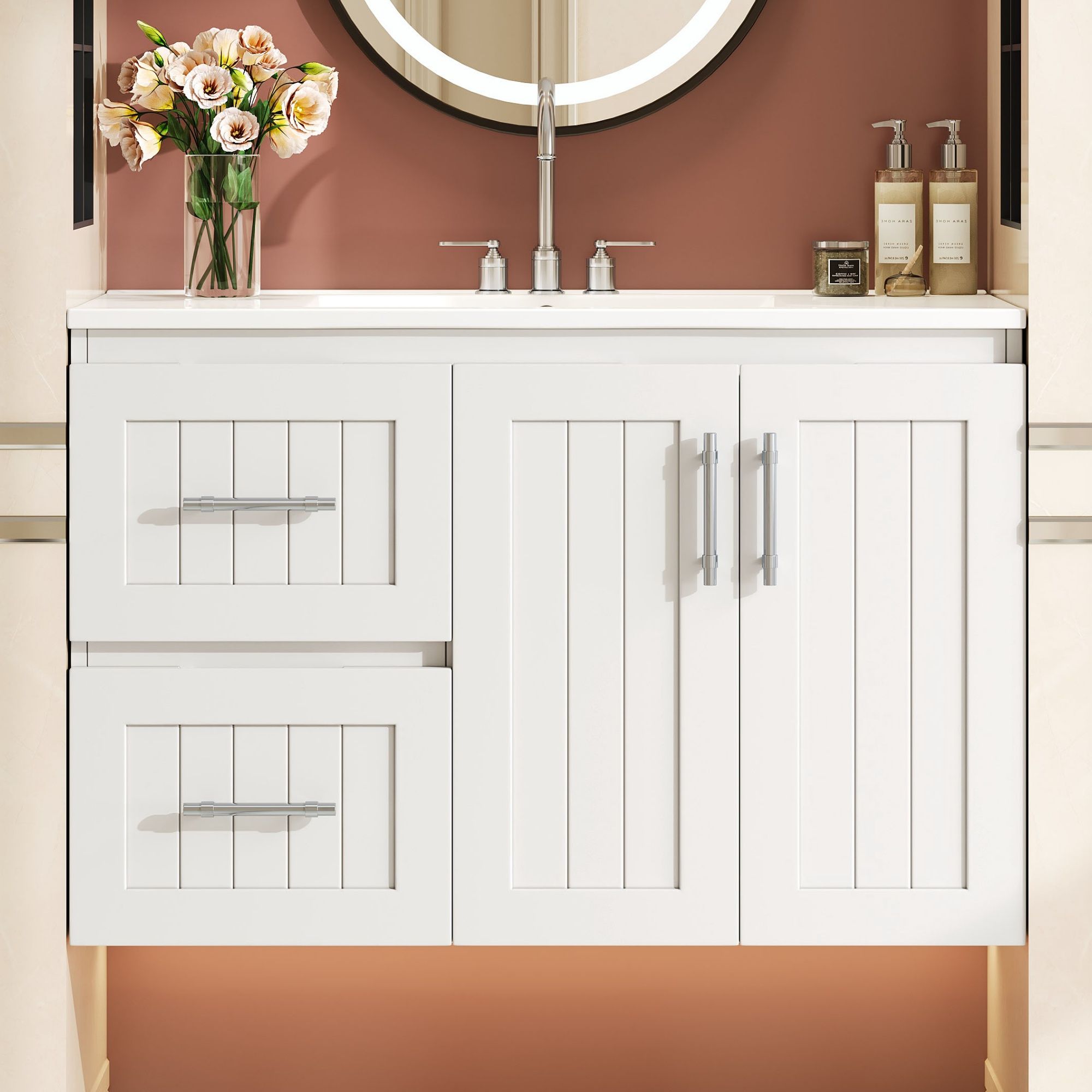 Wall Mounted Bathroom Vanity &amp; Sink, 2 Drawers