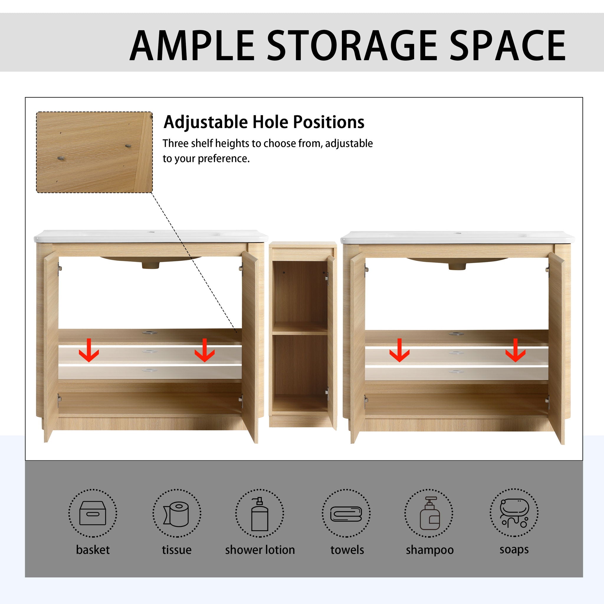 Soft Close Door Freestanding Bathroom Vanity With Sink, 1 Small Storage Cabinet