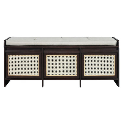 Entryway Shoe Bench With Drawers &amp; Button Tufted Cushion