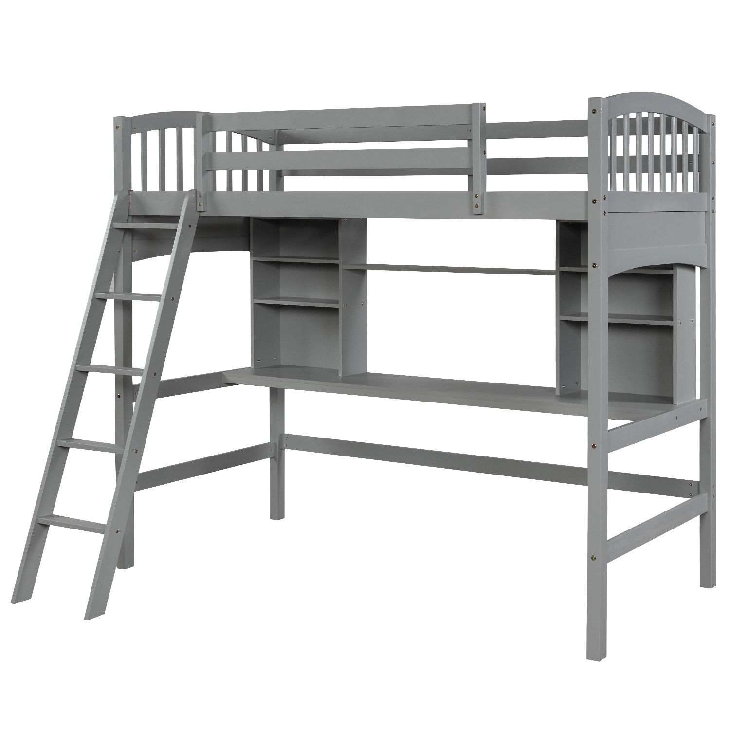 Loft Bed With Storage Shelves, Desk And Ladder