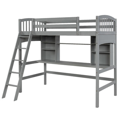 Loft Bed With Storage Shelves, Desk And Ladder