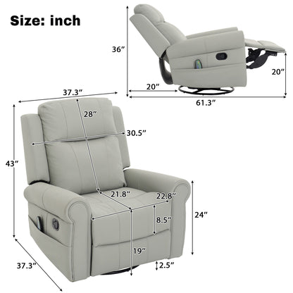 Manual Recliner Chair With 270 Degree Swivel, Massage &amp; Heating, Dual Reclining Positions