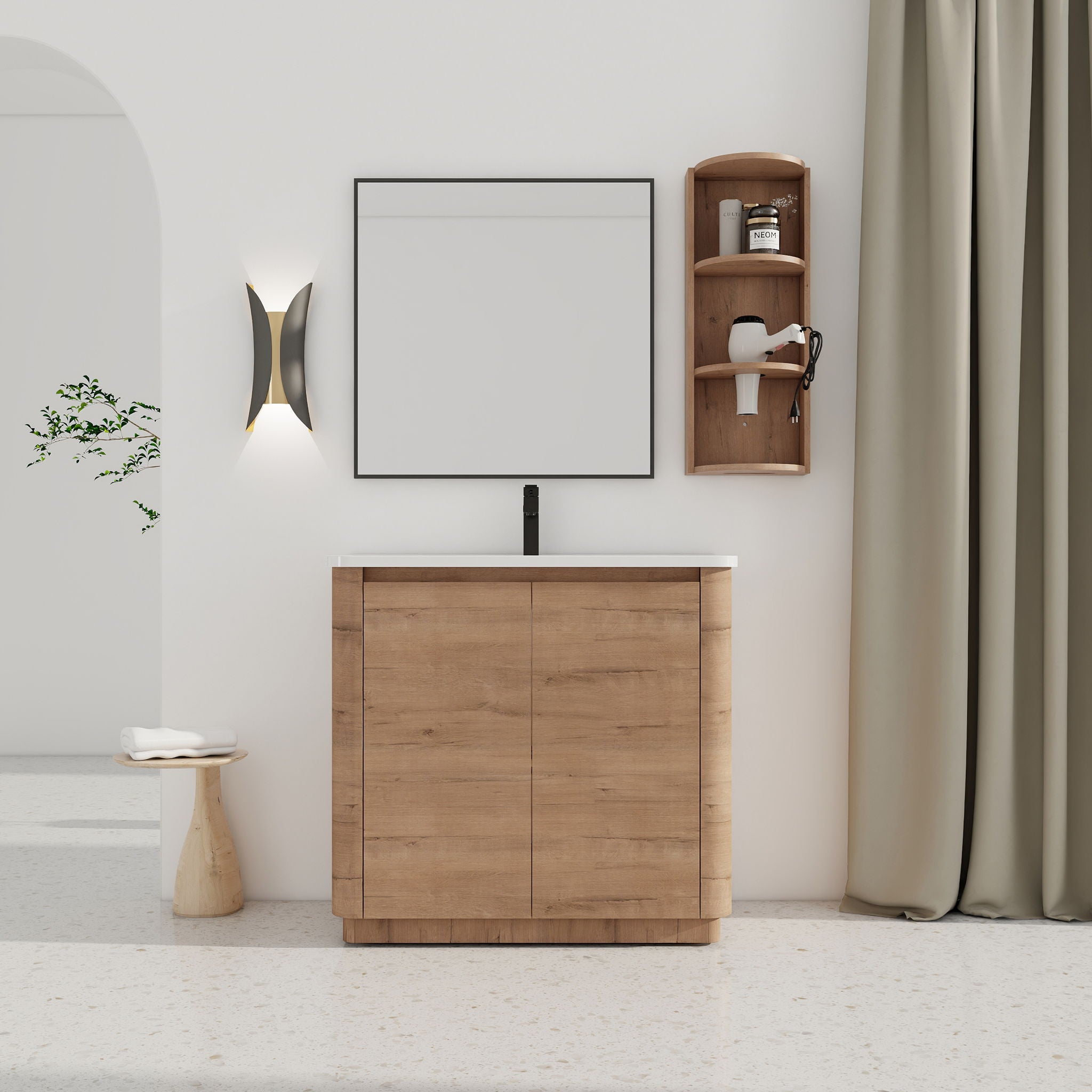 Freestanding Bathroom Vanity With Sink, 2 Soft Close Doors &amp; Storage Rack
