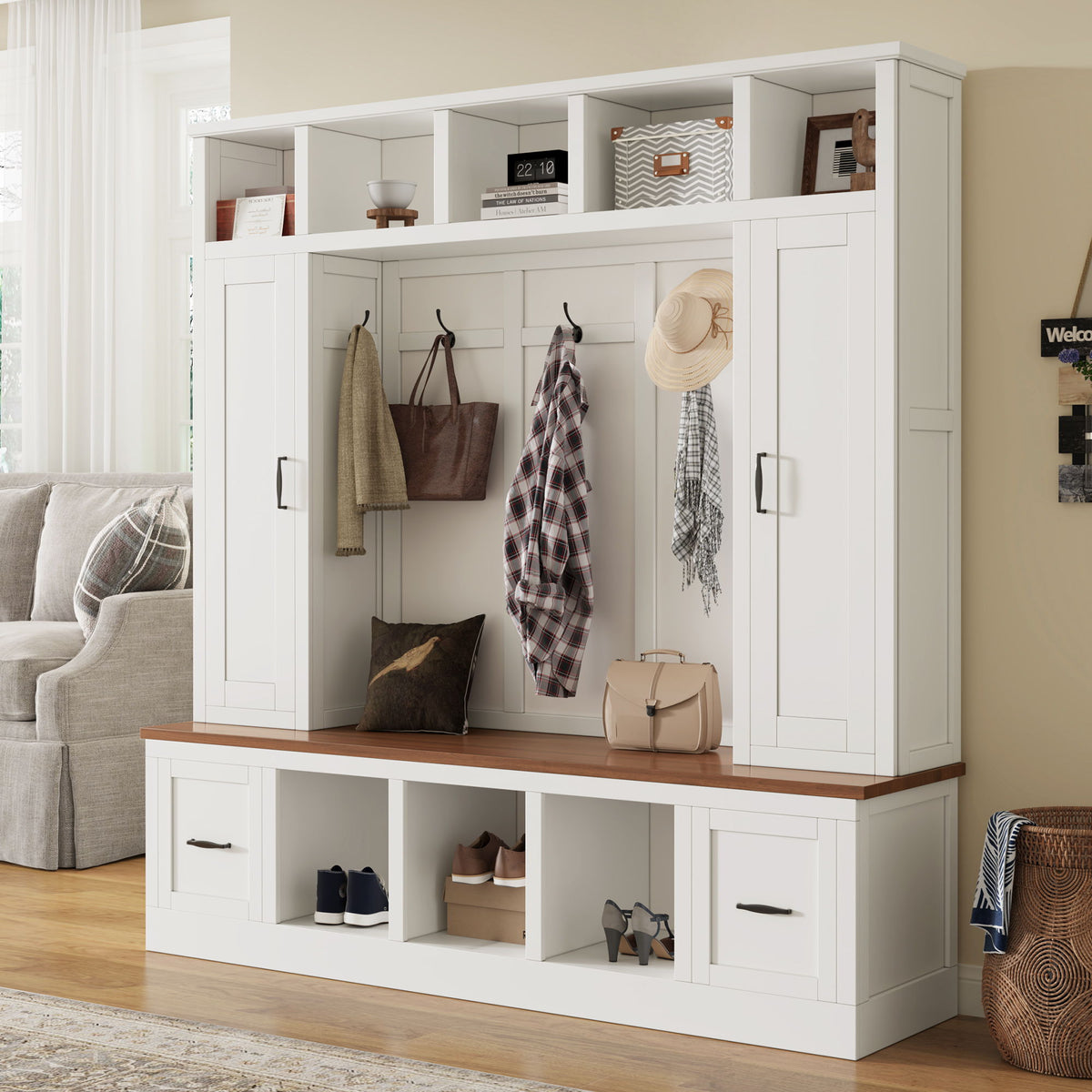 Hall Tree With Storage Bench, Entryway Coat Rack With Hooks