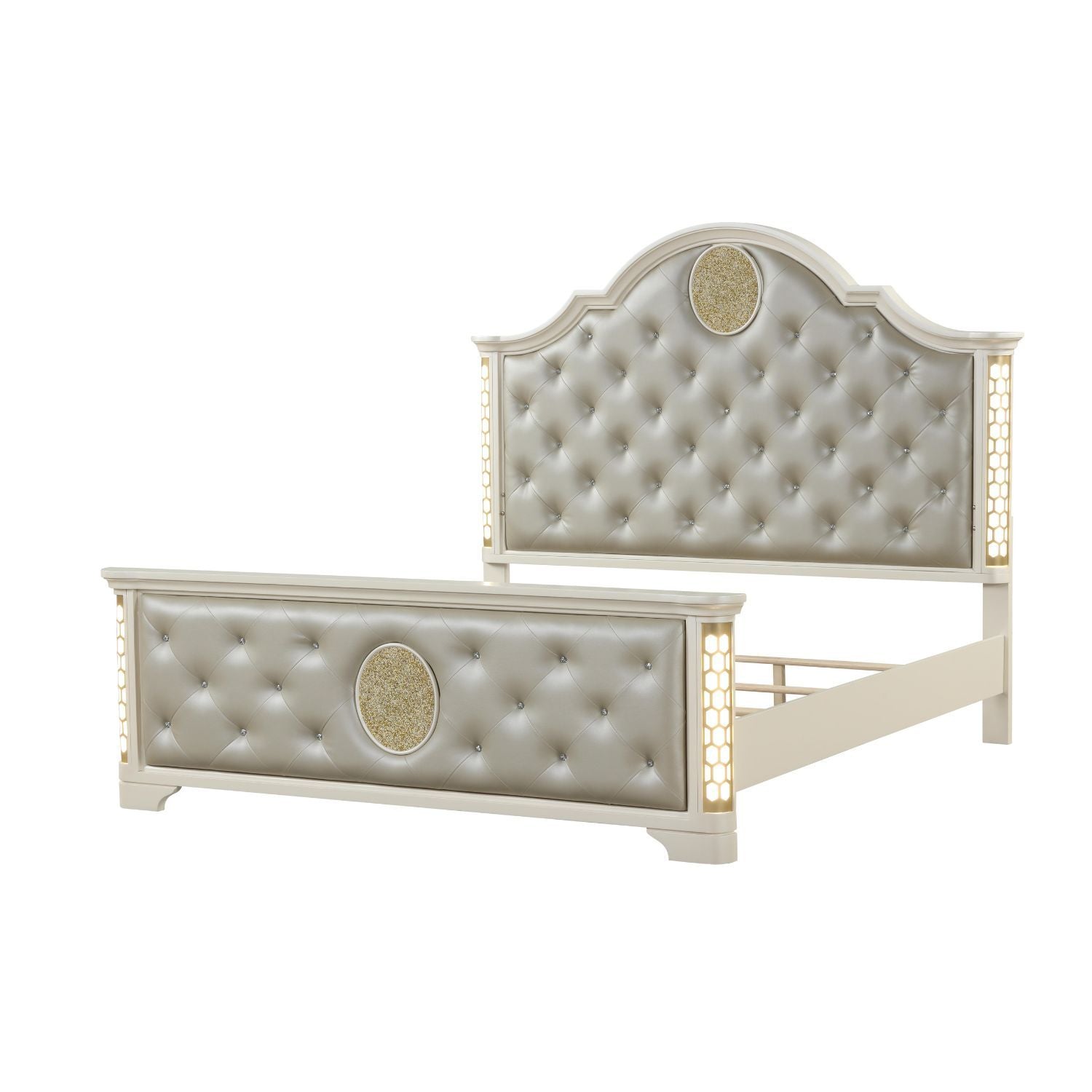 Jasmine - Queen Size Tufted Upholstery &amp; LED Bed - Beige