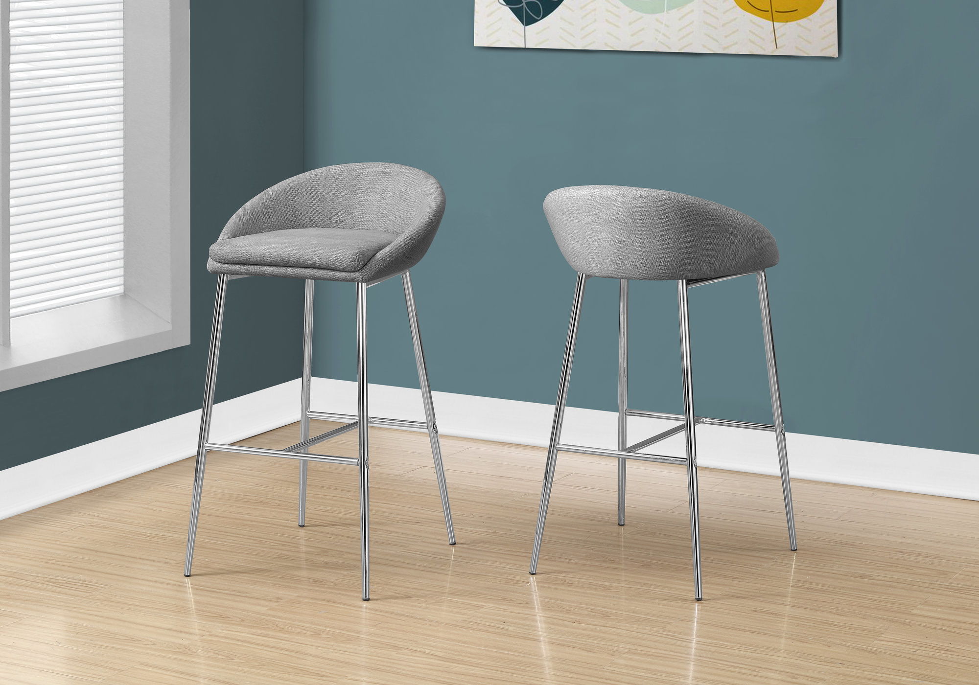 Bar Stool, Bar Height, Contemporary &amp; Modern (Set of 2) - Gray