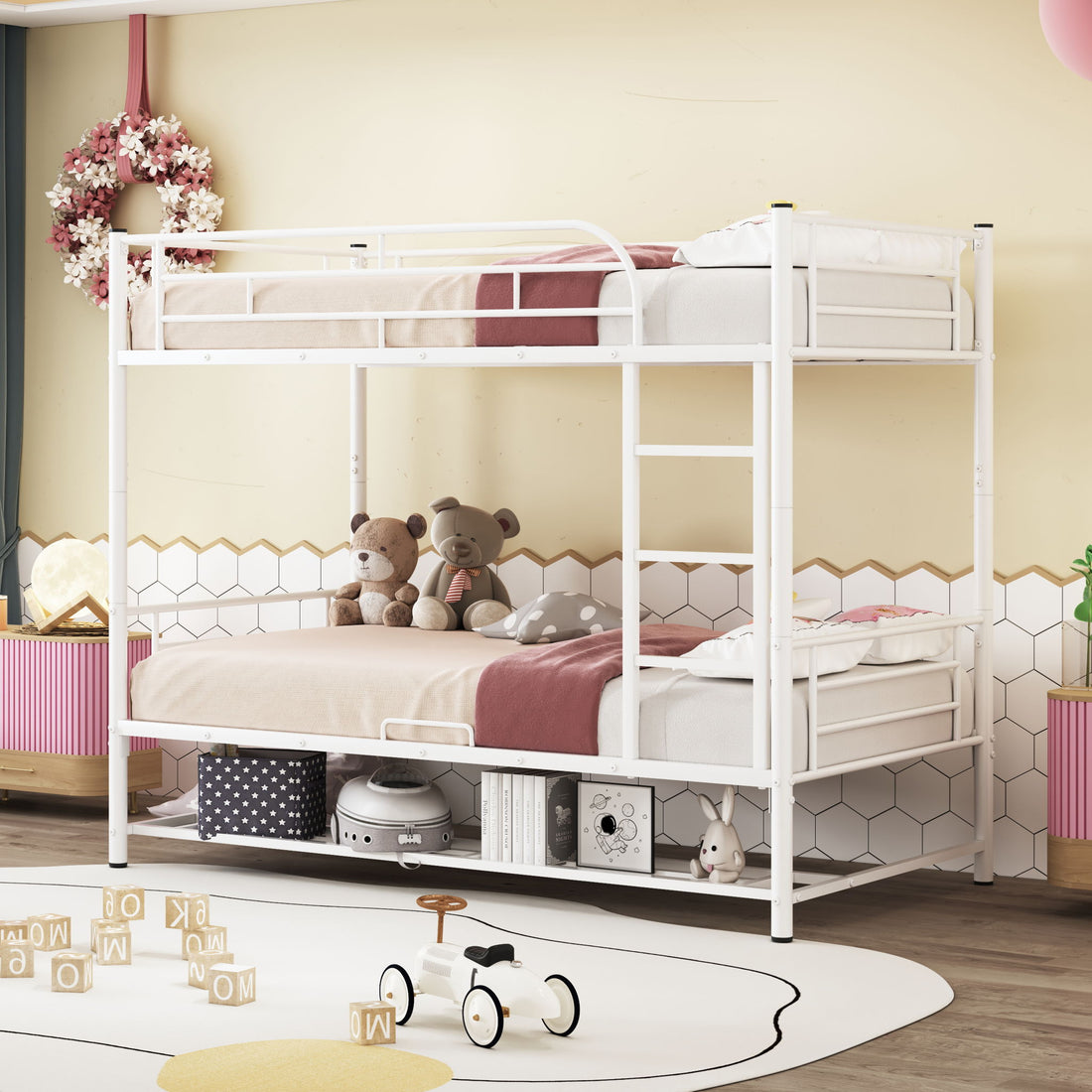 Metal Bunk Bed &amp; Shelf And Guardrails