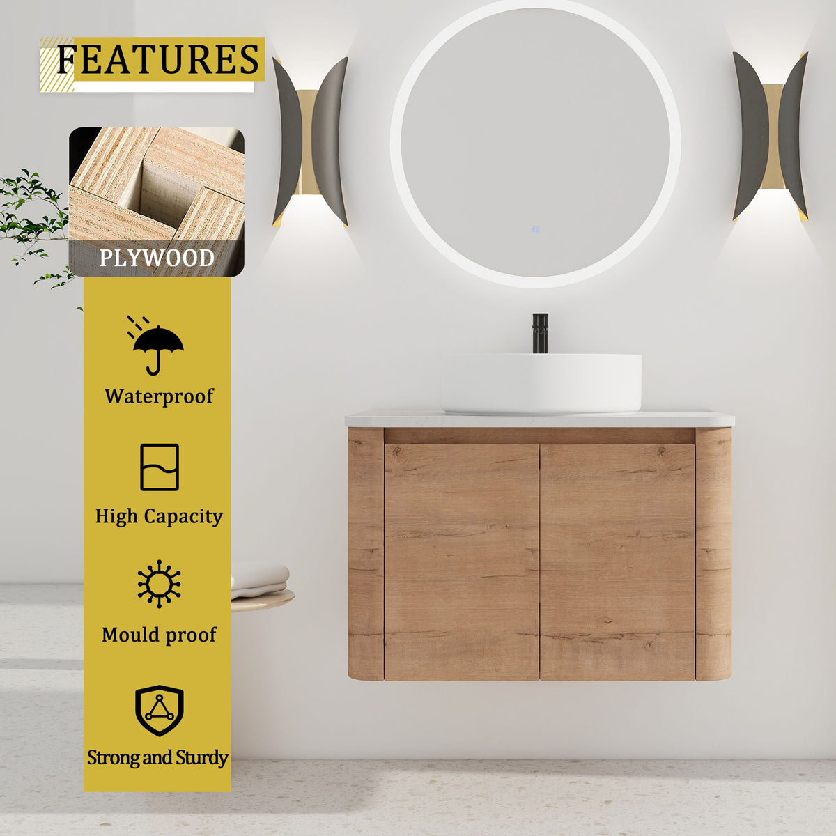 Wall Mounted Bathroom Vanity &amp; Art Sink &amp; 1 Soft Close Door