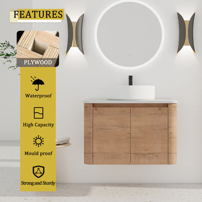 Wall Mounted Bathroom Vanity &amp; Art Sink &amp; 1 Soft Close Door