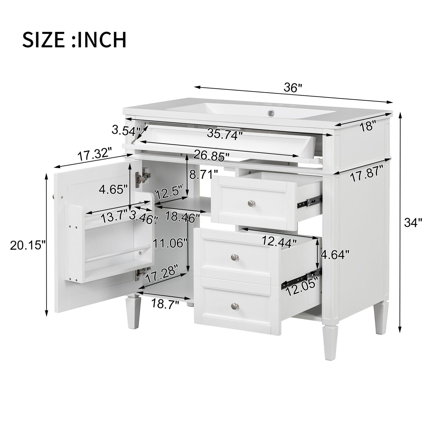 Bathroom Vanity &amp; Top Sink, Modern Bathroom Storage Cabinet With 2 Drawers And A Tip-Out Drawer
