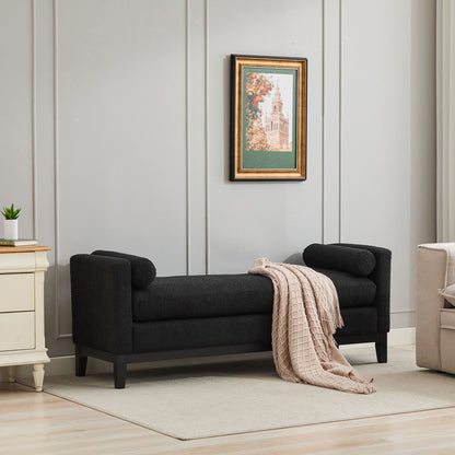 Upholstered End Of Bed Bench With Arms &amp; 2 Bolsters For Bedroom