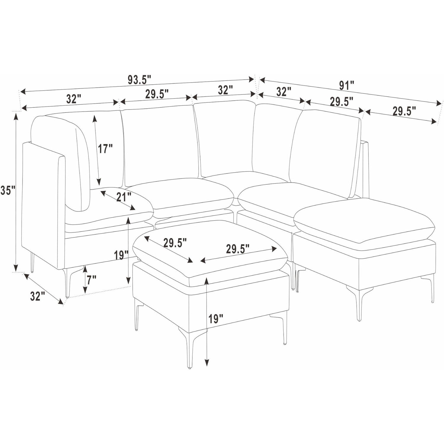 Upholstered Modular Sectional &amp; Tall Legs