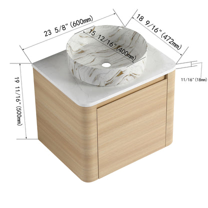 Mounted Bathroom Vanity &amp; Art Sink, Soft Close Door