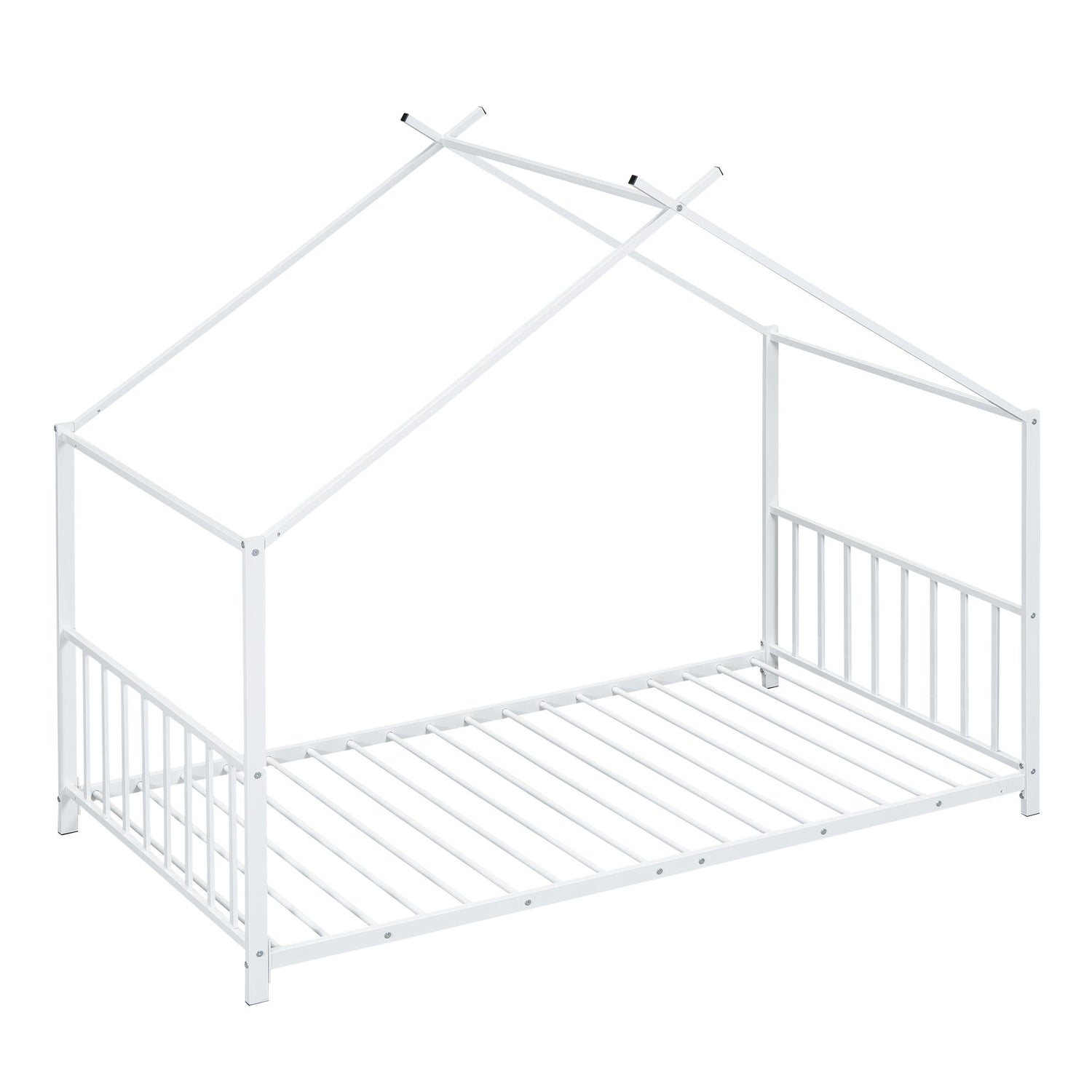 Twin Size Metal House Platform Bed - White