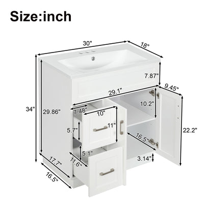 Bathroom Vanity With 2 Doors, 2 Drawers, Adjustable Shelf, Hidden Slides &amp; Soft Close Hinges