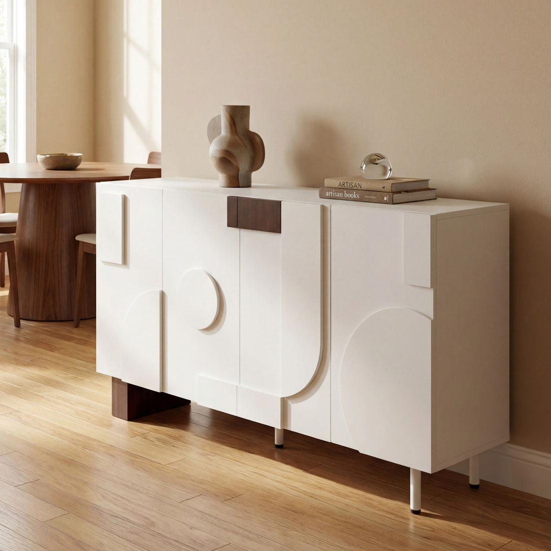 Sideboard Buffet Cabinet Wide Storage Unit With 4 Doors &amp; Adjustable Shelves - White