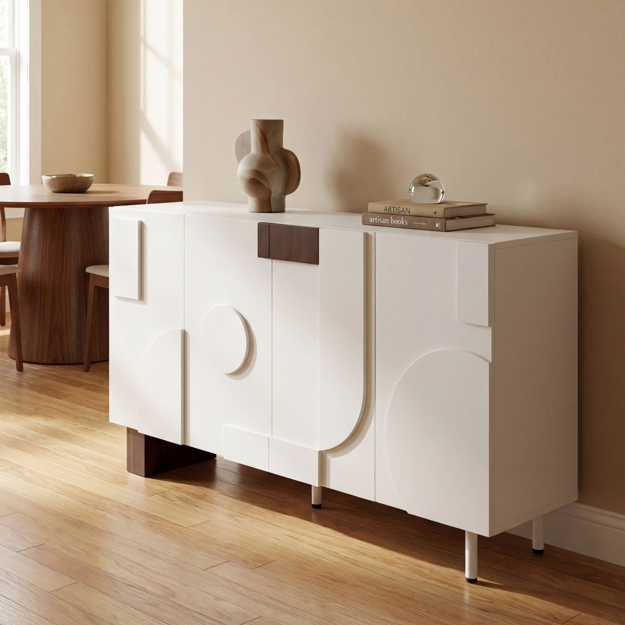 Sideboard Buffet Cabinet Wide Storage Unit With 4 Doors &amp; Adjustable Shelves - White