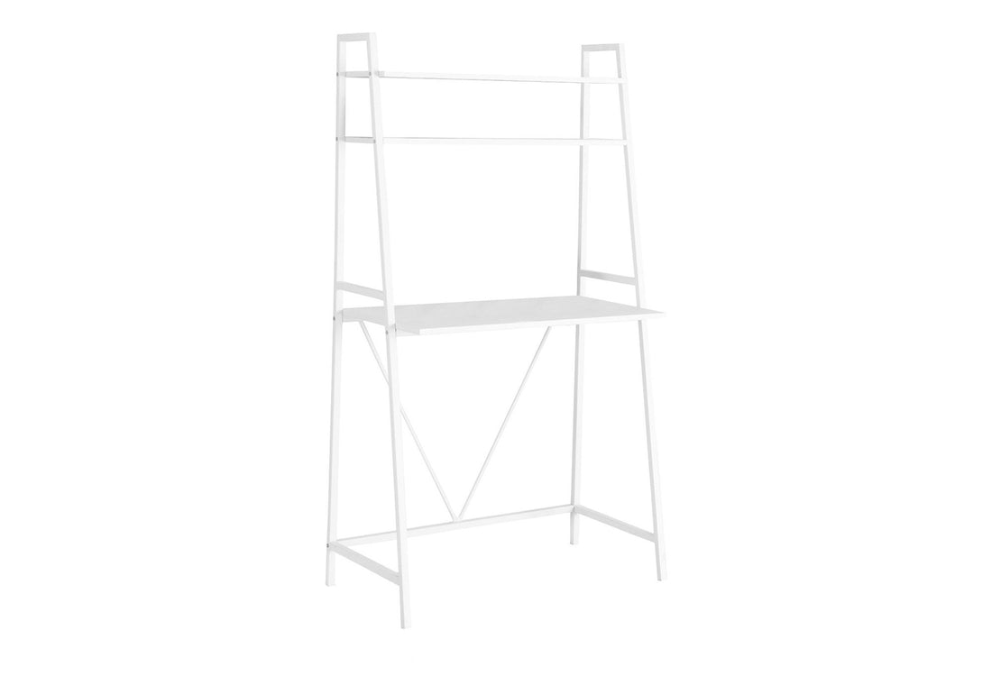 Computer Desk For Home Office, Laptop, Leaning, Storage Shelves, Contemporary &amp; Modern - White