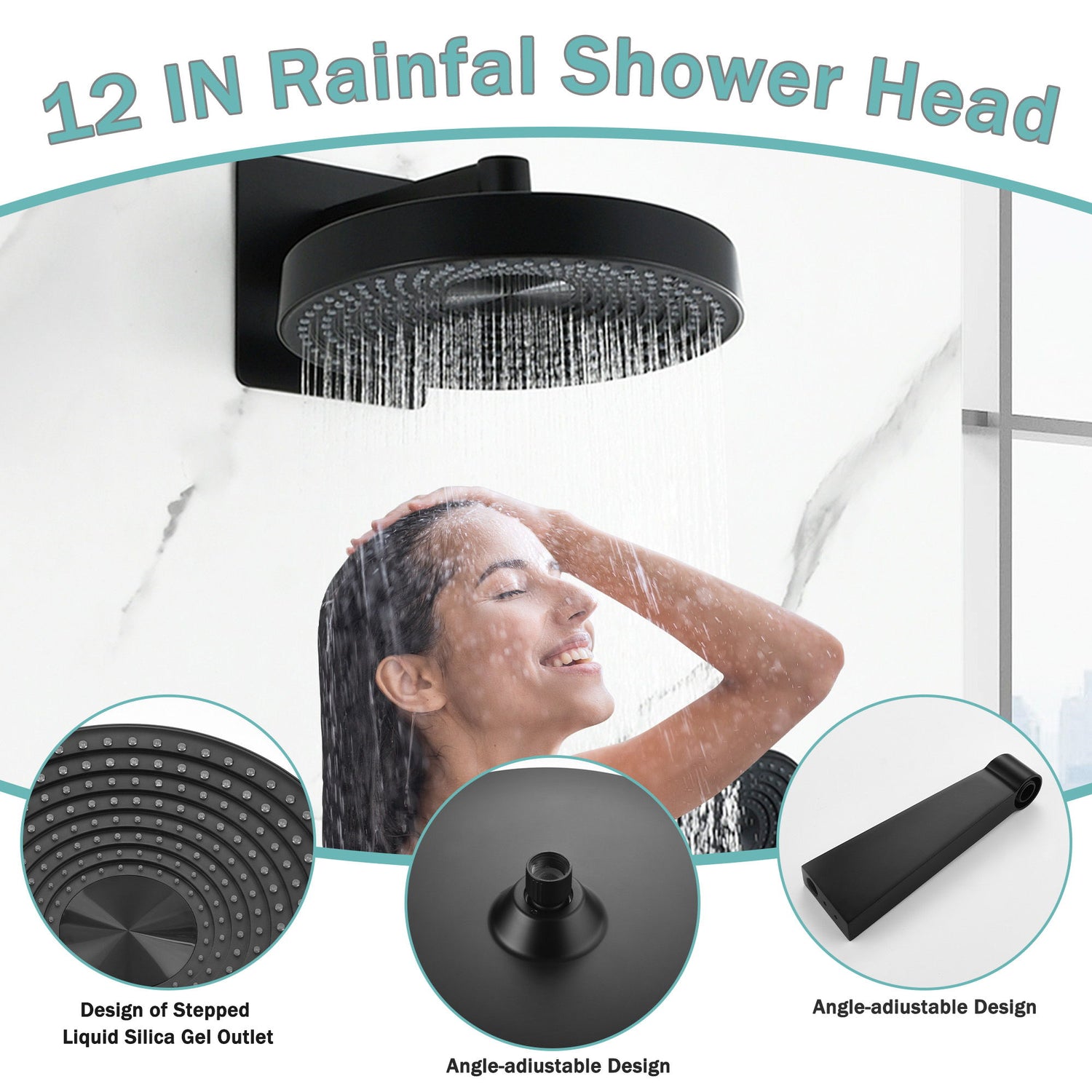 Concealed Shower System 2 Function Set With Control Valve - Matte Black