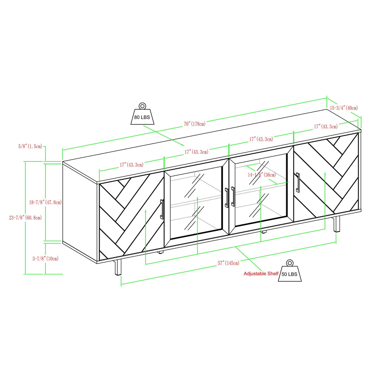 Modern Scandinavian 4 Door Herringbone 70&quot; TV Stand For TVs Up To 80&quot;