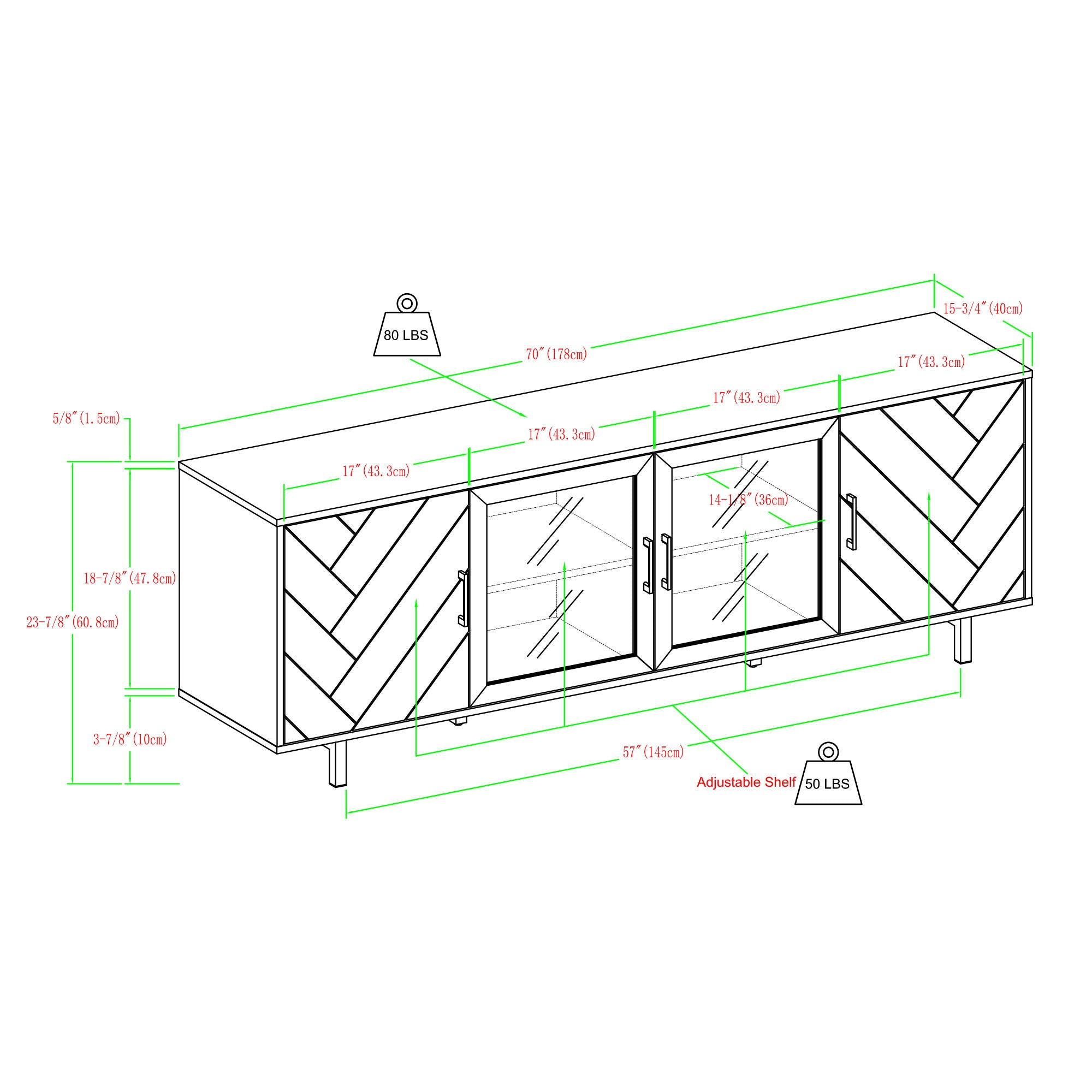 Modern Scandinavian 4 Door Herringbone 70&quot; TV Stand For TVs Up To 80&quot;