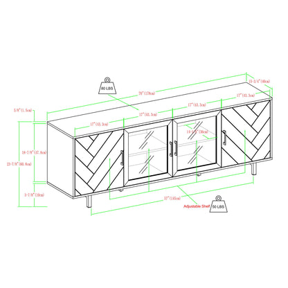 Modern Scandinavian 4 Door Herringbone 70&quot; TV Stand For TVs Up To 80&quot;