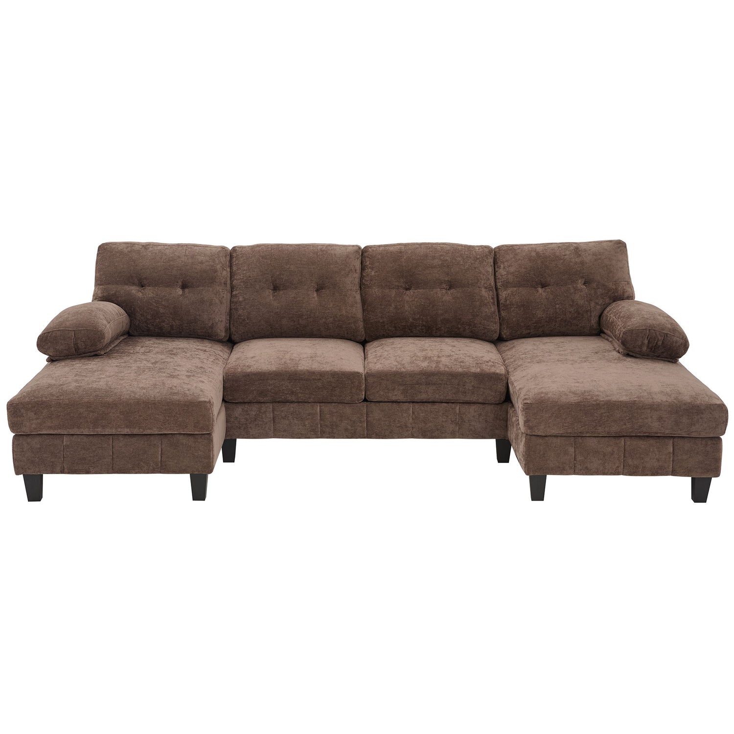 U-Shaped Sectional Sofa 103.5&quot; Black Chenille Fabric Couch With Dual Chaise Lounges, Storage Pockets, Armrest Pillows
