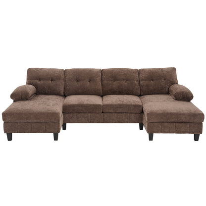 U-Shaped Sectional Sofa 103.5&quot; Black Chenille Fabric Couch With Dual Chaise Lounges, Storage Pockets, Armrest Pillows