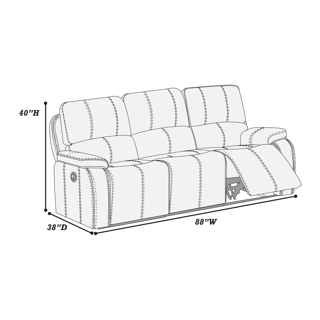 Power Reclining Sofa With Built In USB Port - Chocolate