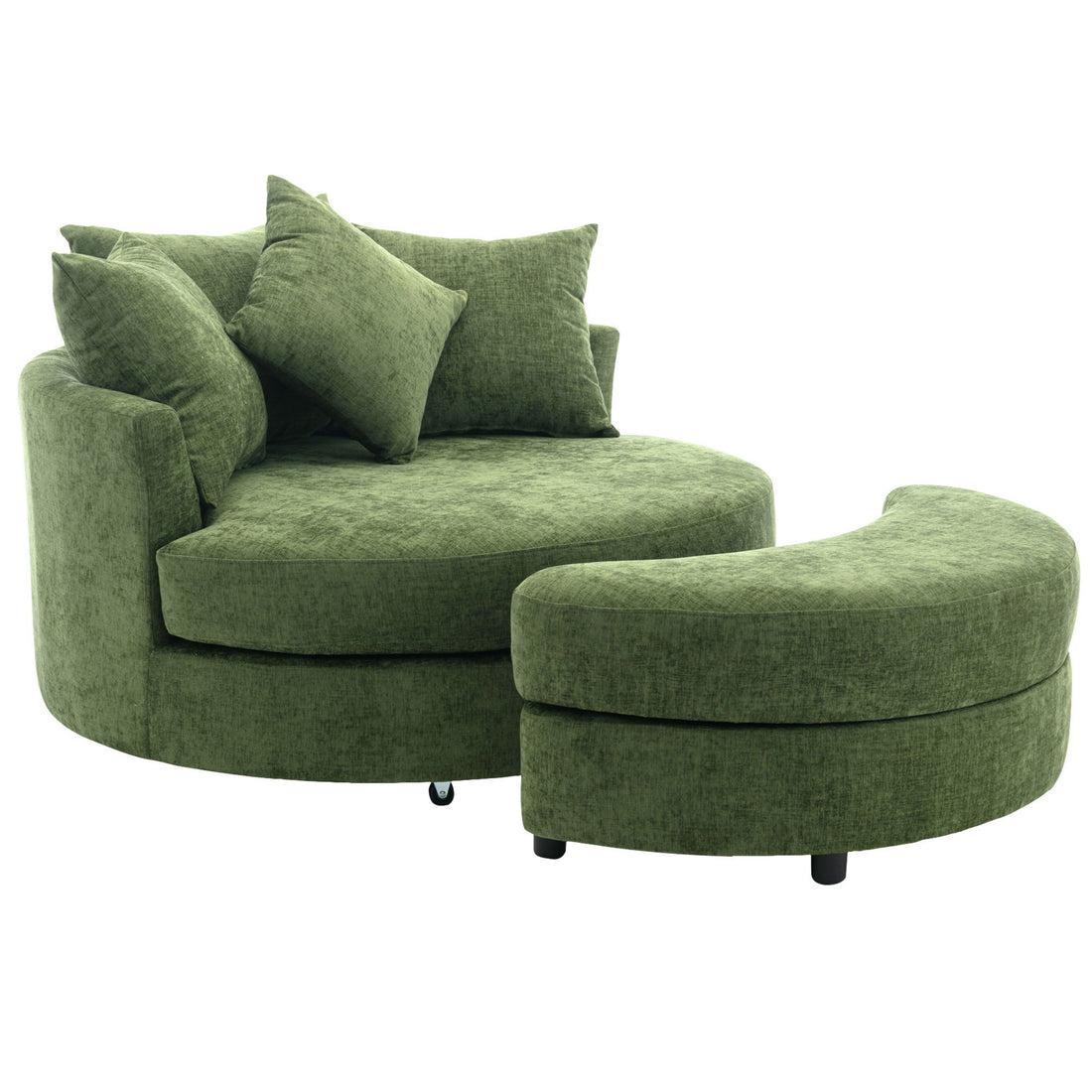 360° Swivel Accent Barrel Chair With Storage Ottoman &amp; 4 Pillows, Modern Chenille Leisure Chair Round Accent For Living Room