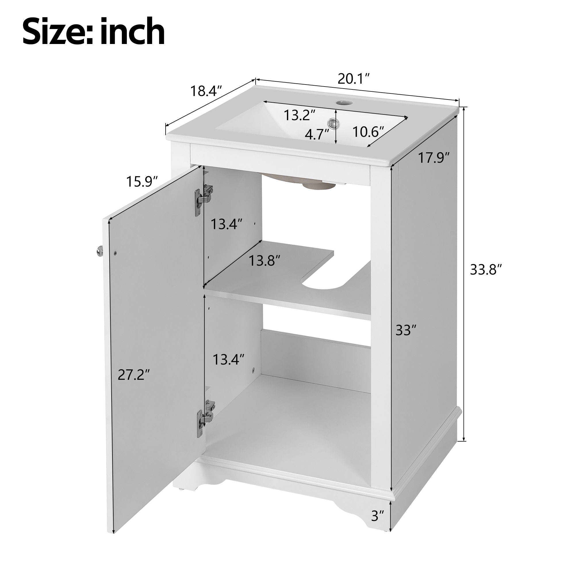 Bathroom Vanity With Sink, Freestanding Single Cabinet Set, Soft Close Door, Adjustable Shelf