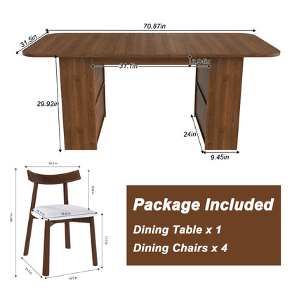Dining Set With 4 Chairs, Table With Drawers &amp; Open Shelf - Walnut