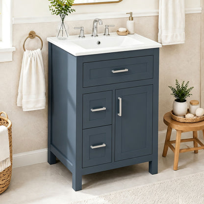 Modern Bathroom Vanity With Sink, Flip Drawer &amp; 2 Drawers, Soft Close Hinges, Adjustable Shelf