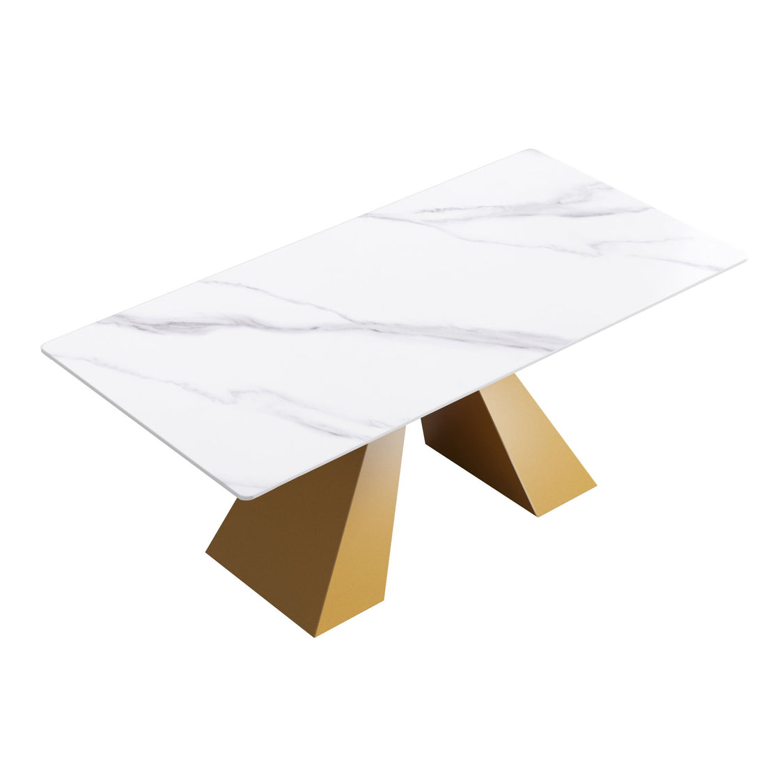 70.87&quot; Modern Artificial Stone White Straight Edge Metal Leg Dining Table - White / Gold
