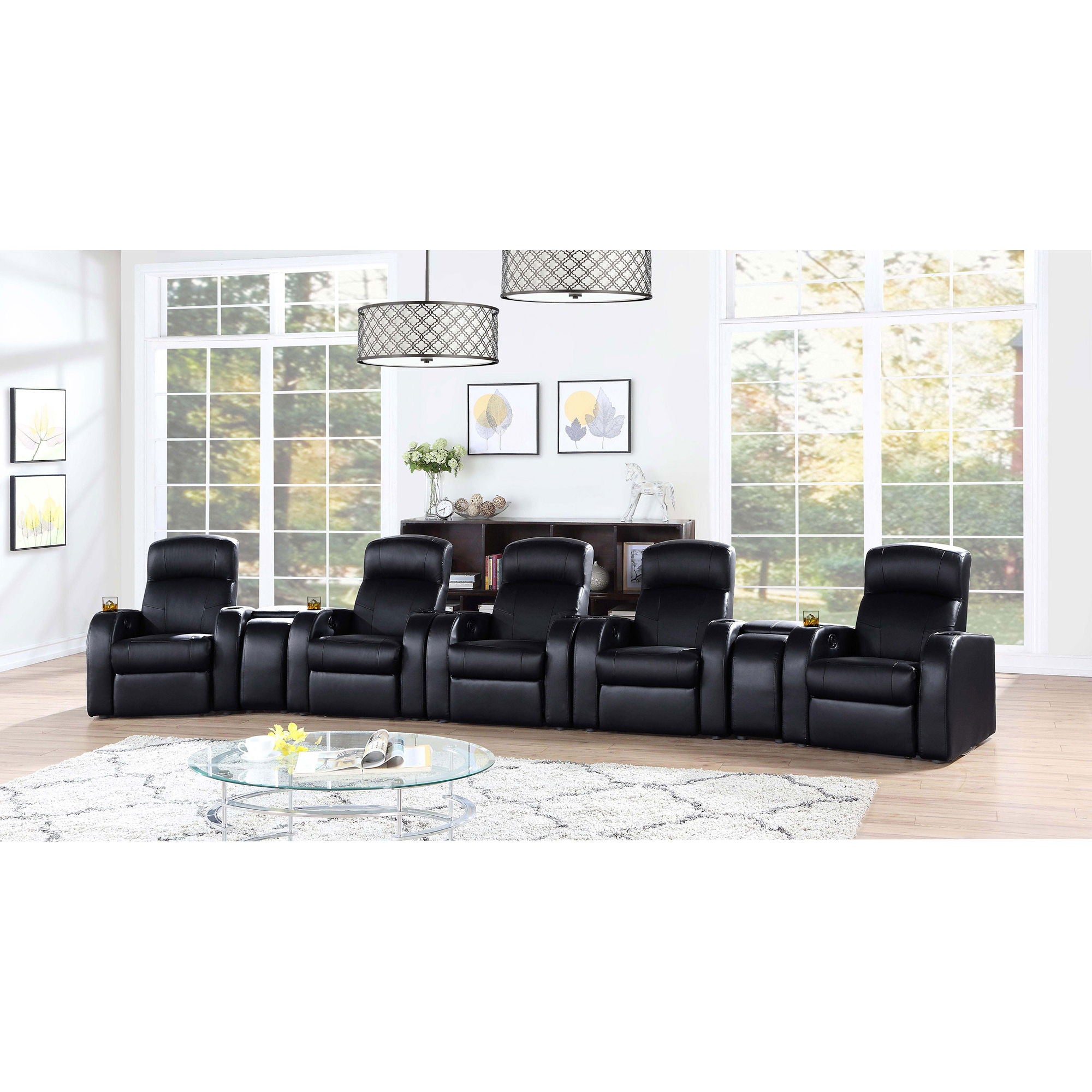 Franky - 7 Piece Seater Home Theater Set, Reclining Chairs &amp; Storage Consoles - Black