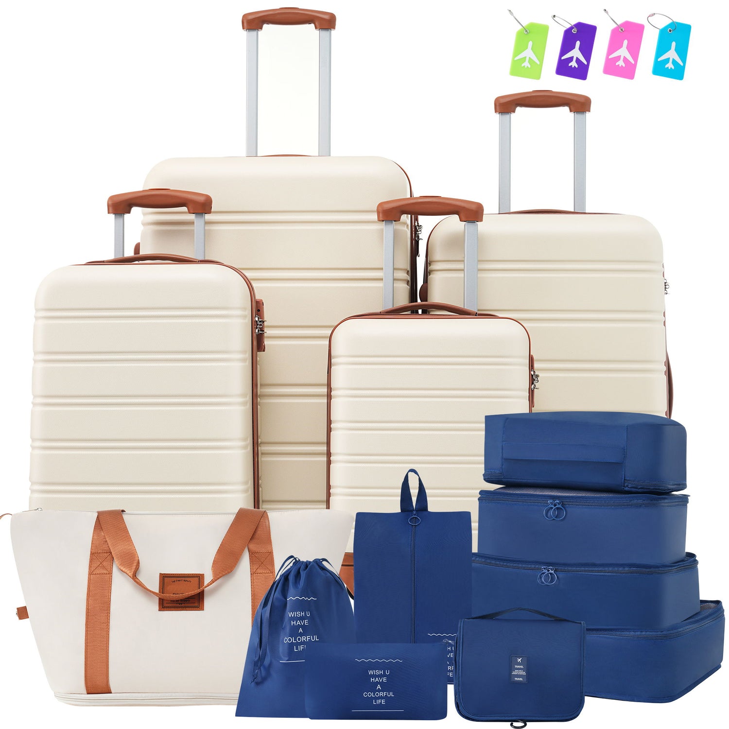 Hardshell Luggage Sets 4 Pieces + Bag Spinner Suitcase With Tsa Lock Lightweight - 16&quot; / 20&quot; / 24&quot; / 28&quot; Luggages