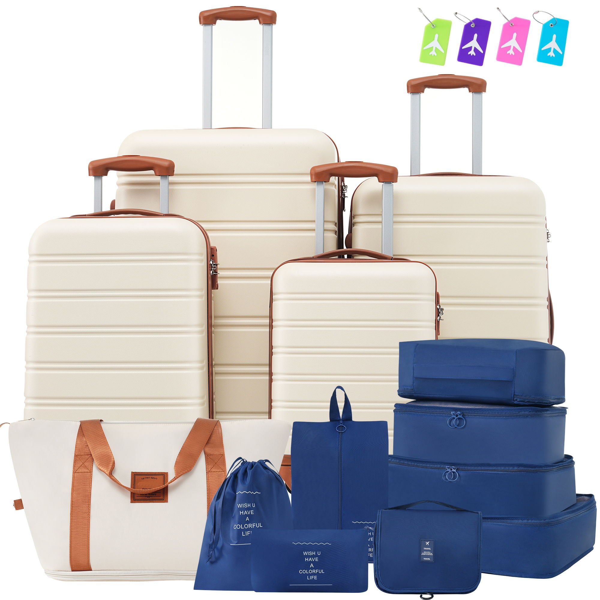 Hardshell Luggage Sets 4 Pieces + Bag Spinner Suitcase With Tsa Lock Lightweight - 16&quot; / 20&quot; / 24&quot; / 28&quot; Luggages