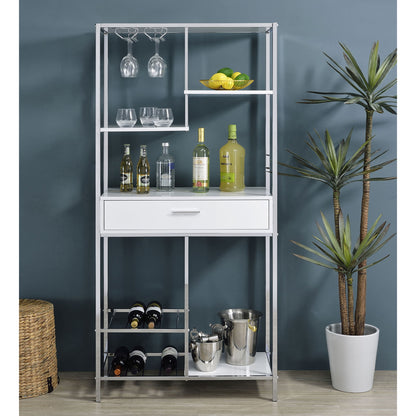 Draper - 5 Shelf LED Wine Cabinet With Pull Out Drawer - Gloss White