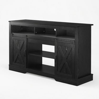Farmhouse TV Stand With Sliding Barn Doors &amp; Adjustable Storage