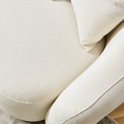 Modern Curved Sofa Mid-Century Comfy Half Moon Teddy Fabric Couch, 101&quot; Upholstered With 4 Throw Pillows For Living Room - White